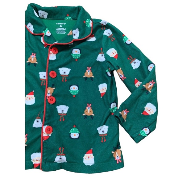 CARTERS Christmas/Festive Santa Fleece 2 Piece Button Down Pyjamas Green Boys 4T - Picture 4 of 13